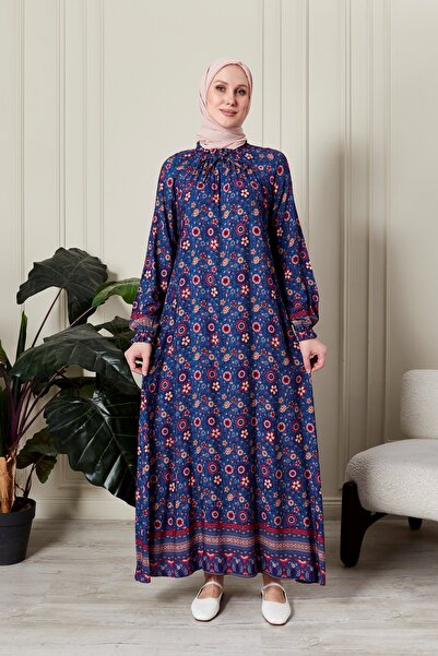 fistan Rochie cu guler elastic imprimeu floral pentru femei musulmane, croial...