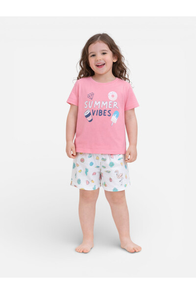 Victor and Jane Girls Summer Vibes Print Cotton Pajama Set – T-Shirt & Shorts...