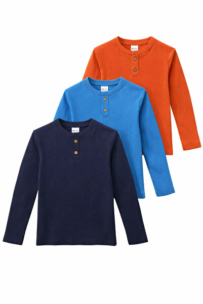 monox Boys' 3-Pack Long Sleeve Henley Collar Sweatshirt