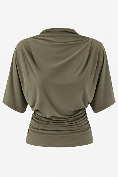 peri tower Women's Khaki Fitted/Bodycon Boat Neck Bat Sleeve Stretchy Knitted...