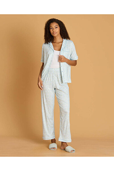 REDTAG Women Mint Allover Print Classic Short Sleeve Pajama Set