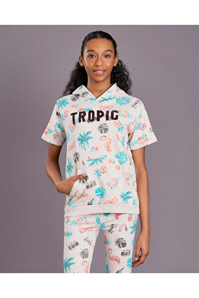 REDTAG Senior Girls Multicolour Unicorn Printed Hoodie T-Shirt