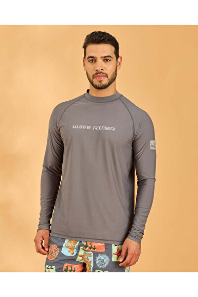 REDTAG Men Charcoal Printed Swim T-Shirt