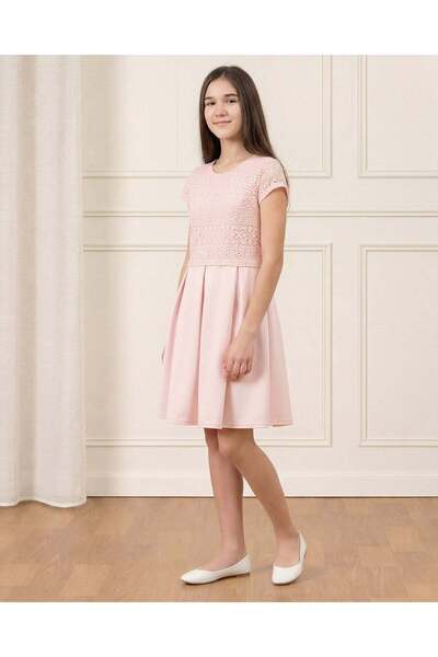 REDTAG Senior Girls Pink Mesh Upper Scuba Dress