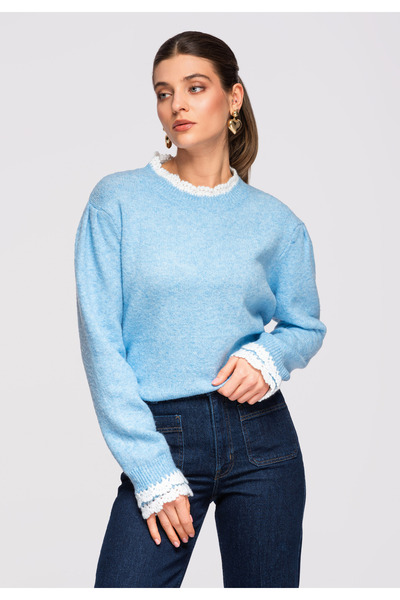 OMBRE Dámské Svetry Elegantní Rolák OW-SWSW-0105 Modrá