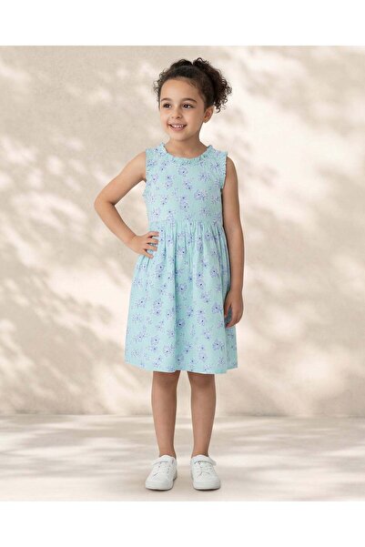 REDTAG Girls Mint Floral Allover Print Sleeveless Dress With Frill Detail