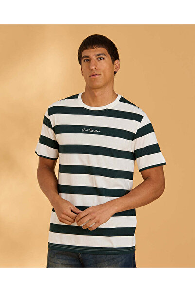 REDTAG Men Black And White Yarn Dyed Striped T-Shirt