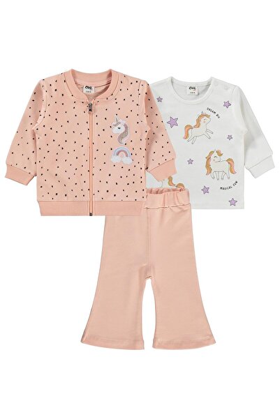 Unicorn Nakışlı Hırkalı 6-18 Ay Takım - Pudra 9-12 Ay