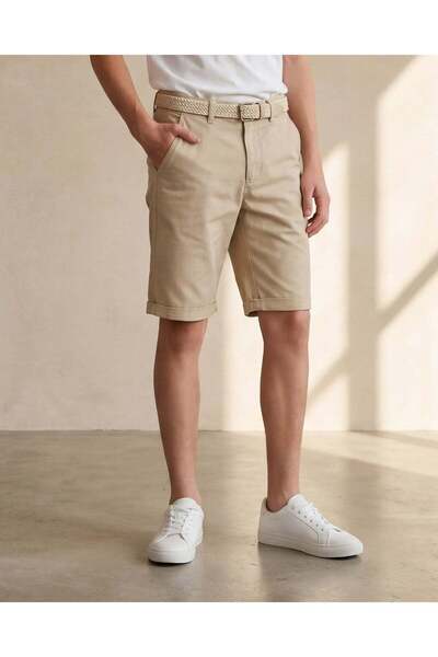 REDTAG Senior Boys Beige Belted Trouser Short