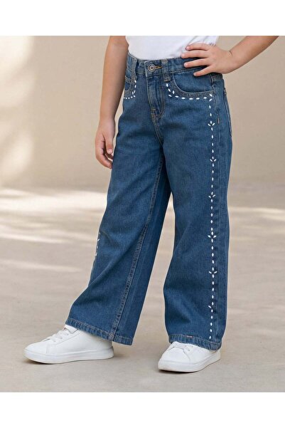 REDTAG بنطلون جينز أسود مرصع للبنات