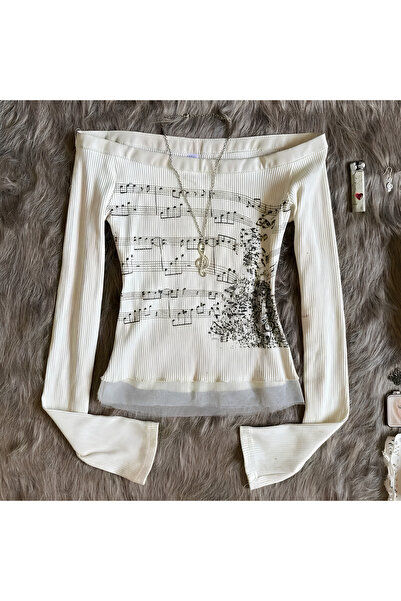 Gofeel Romantic Melody Nota Desenli Patchwork Bluz