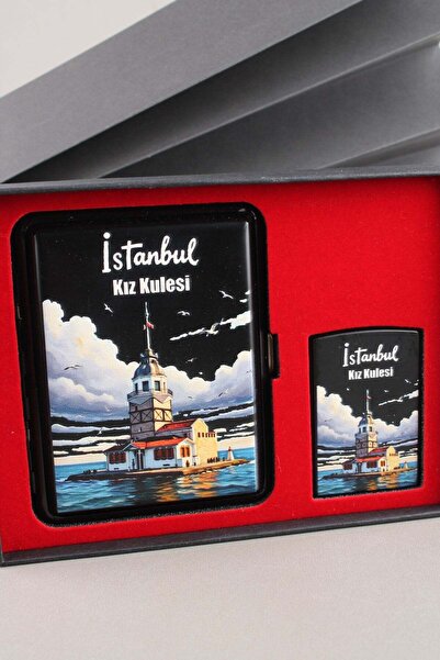 Silvio Monetti Mavi Jet Alevli Çakmak Sigara Tabakası Kutulu Set SET004