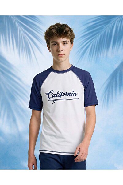 REDTAG Senior Boys White California Swimwear Raglan T-Shirt
