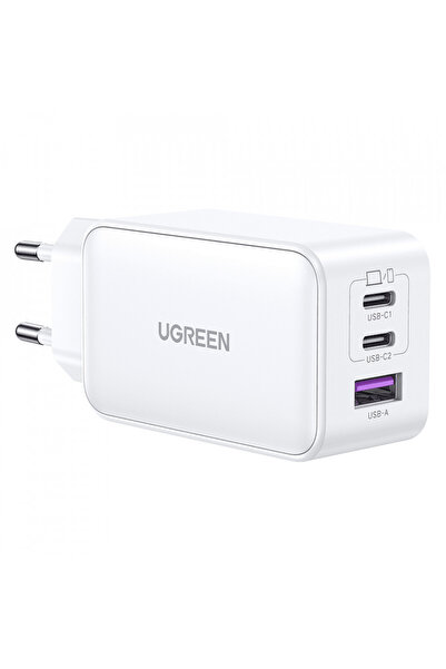 Ugreen USB-A Socket Charger, QC 3.0, 2x Type-C, PD, GaN, 65W, 3.25A - White