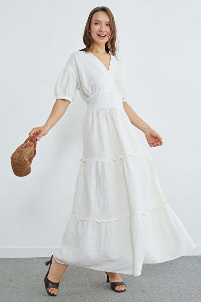 Fulla Moda Φόρεμα μάξι από ύφασμα μουσελίνας με διακοσμημένη μέση