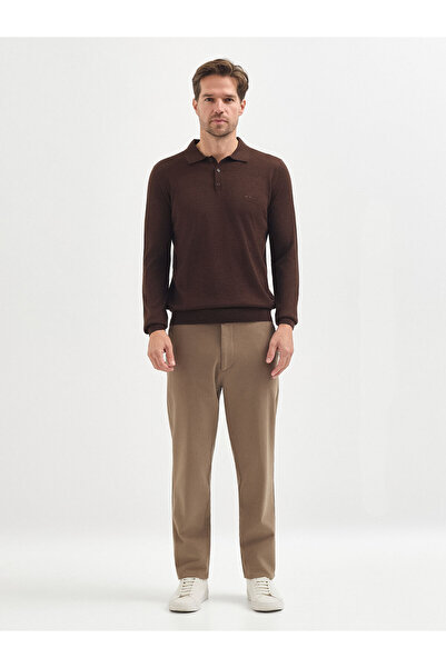 Karaca Kahverengi Yün Karışımlı Polo Yaka Triko Kazak