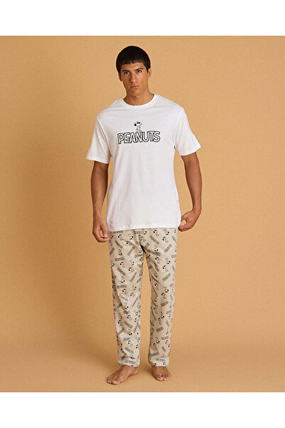 REDTAG Men White Peanut Pyjama Set