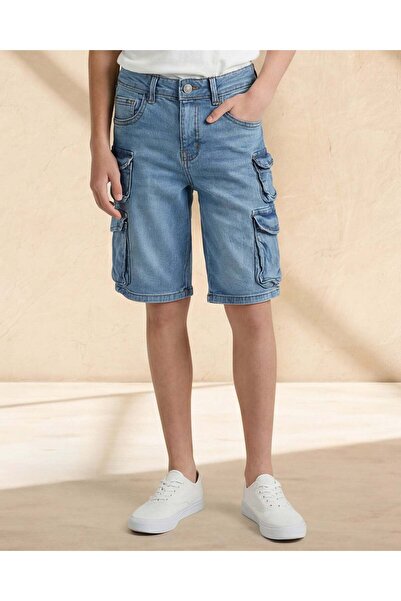 REDTAG Boys Blue Utility Pocket Shorts