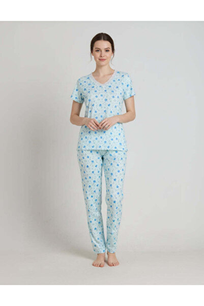 REDTAG Women Blue Allover Print Long Sleeve Pyjama Set