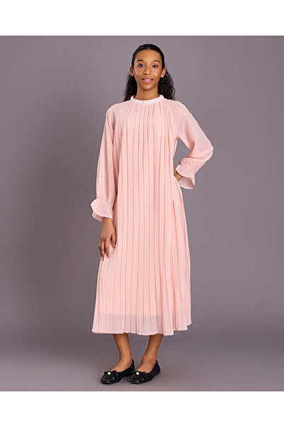 REDTAG Senior Girls Pale Pink Pleated Dress with Embellishment