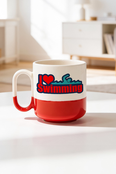 BB TRADE كوب سيراميك مطبوع برو بتصميم I Love Swimming سعة 330 مل
