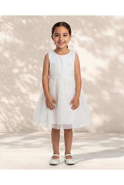 REDTAG Girls White Textured Party Dress