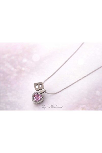 rycollections Gümüş Mor Zirkon Taşlı B Harfli Kalpli Kolye