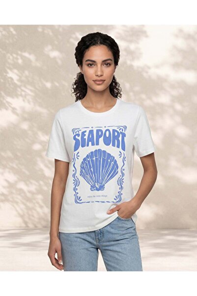 REDTAG Women White Printed T-Shirt