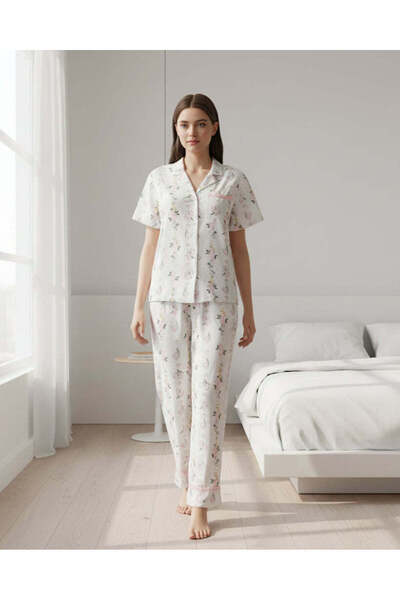 REDTAG طقم بيجاما نسائي مطبوع متنوع بأكمام قصيرة وياقة