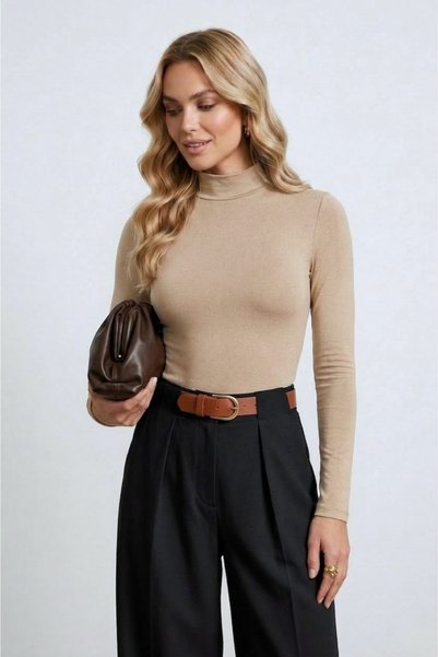 LEY COLLECTİON Women's Belt Pack Wide Leg Straight Black Women's Trousers