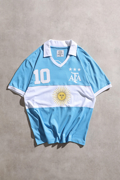 Overdrive Argentina 1986 Retro Number 10 Blue White Polo Collar Unisex Footba...