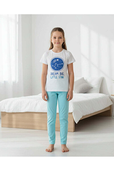 REDTAG Girls White And Blue Placement Print Two Piece Set