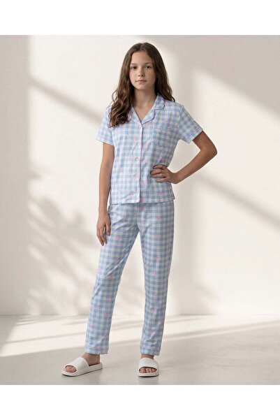 REDTAG طقم بيجاما قماش منقش أزرق فاتح للبنات في المرحلة الثانوية