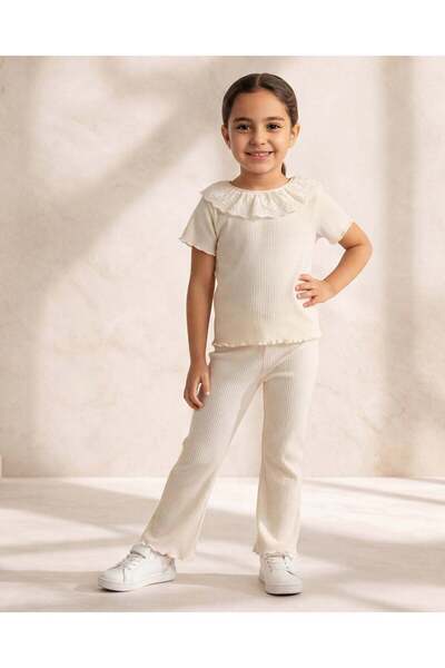 REDTAG Girls White Rib 2 Piece Set