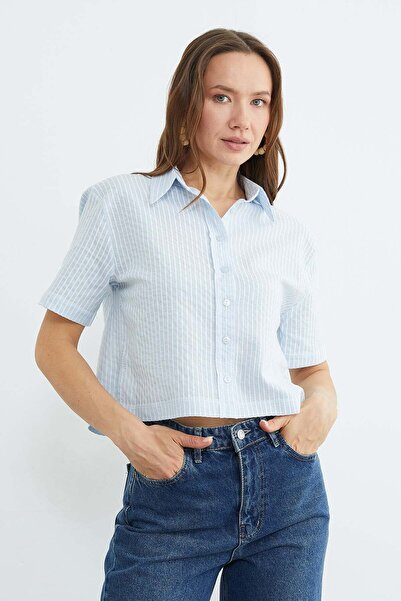 Fulla Moda Prugasto Oversize kroj Skraćeni kroj Košulja