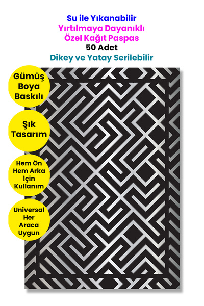 BALKAN AMBALAJ Suya Dayanıklı Yıkanır Kağıt Labirent Desen Oto Paspas Kağıdı ...