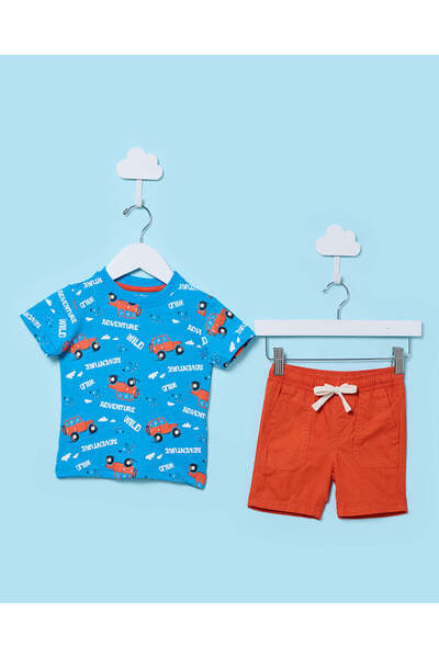 REDTAG Infant Boys Blue and Orange 2 Piece Set