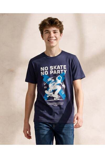 REDTAG Senior Boys Navy Printed T-Shirt
