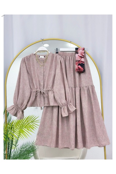 YEDİLALE Beli̇ Büzgü K Linen Blazer Skirt Two-Piece Set [Excluding Shawl]