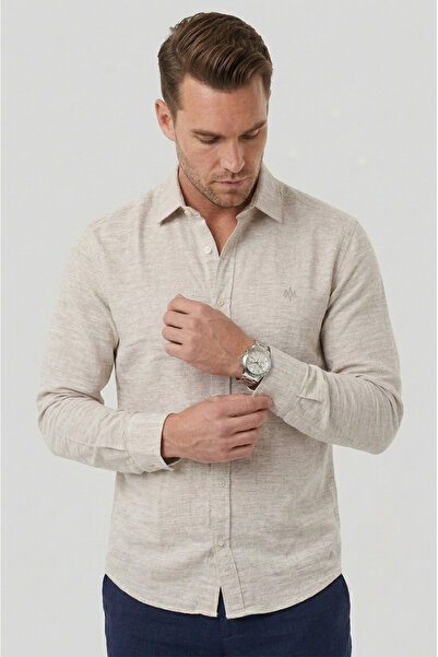 DeepSEA Krem Slim Fit Çizgili %100 Pamuk Erkek Gömlek – Nefes Alan Şık Günlük Gömlek 2602626