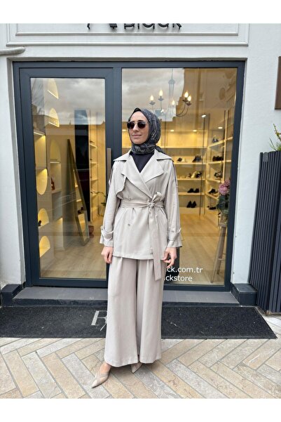 Miori Td2211 Luvıa Jacket Pants Set Stone Color