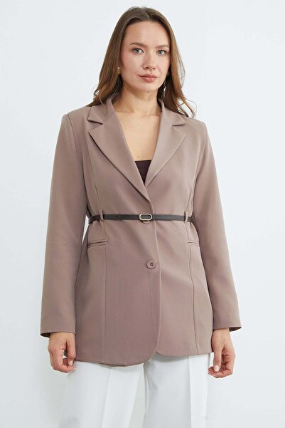 Fulla Moda Belted Shoulder Padded Blazer Jacket