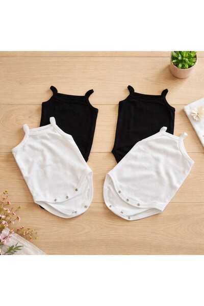 Butik %100 pamuk Kız Bebekler İçin 4'lü İp Askılı Çıtçıtlı Badi Seti – 3 Fark...