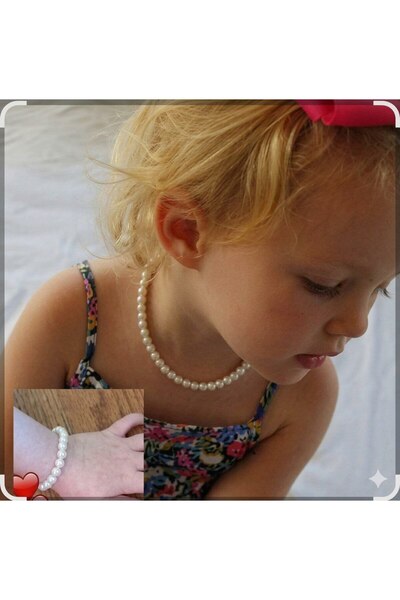 Shiklik Girl's Pearl Necklace and Bracelet Set of 2