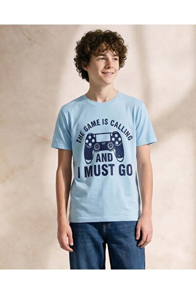 REDTAG Senior Boys Blue Printed T-Shirt