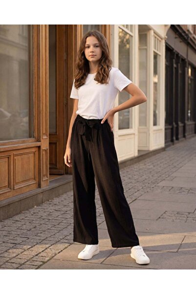 REDTAG Senior Girls Black Wide leg Pants