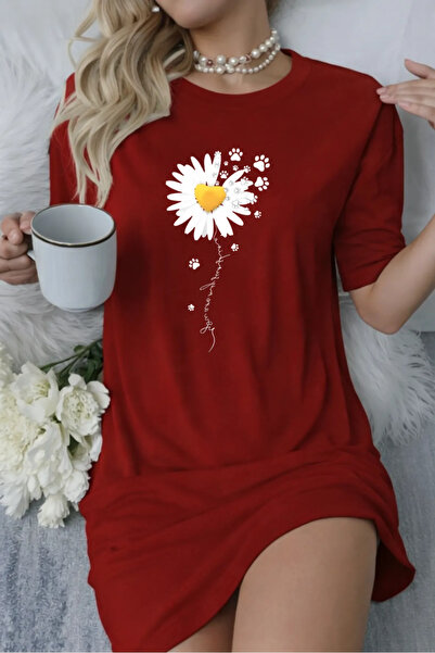 HOFFNUNG Unisex Short Sleeve Round Neck White Sun Flower Solid Color Long Tshirt