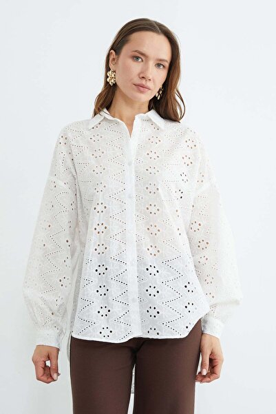 Fulla Moda Brode Detaylı Oversize Gömlek