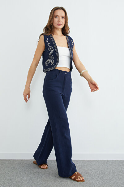 Fulla Moda Visok struk Hlače od muslinske tkanine sa patentnim zatvaračem