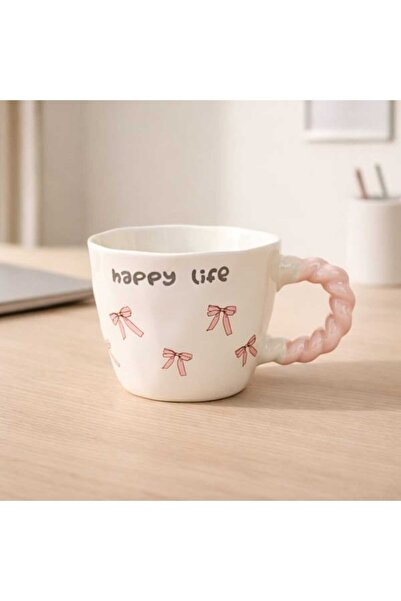 Evidea Kitchen Happy Life Seramik Kupa - Beyaz - 300 ml